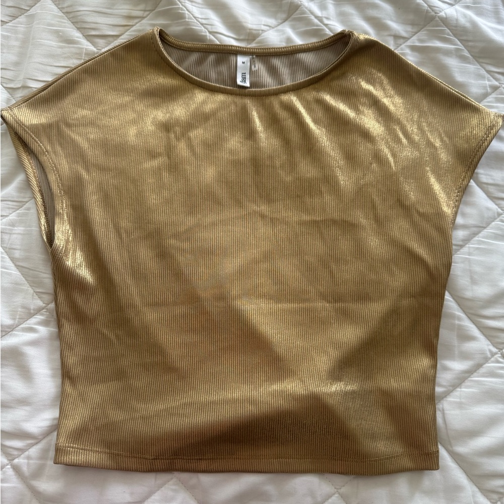 glam boutique Metallic Gold Ribbed Crop Top